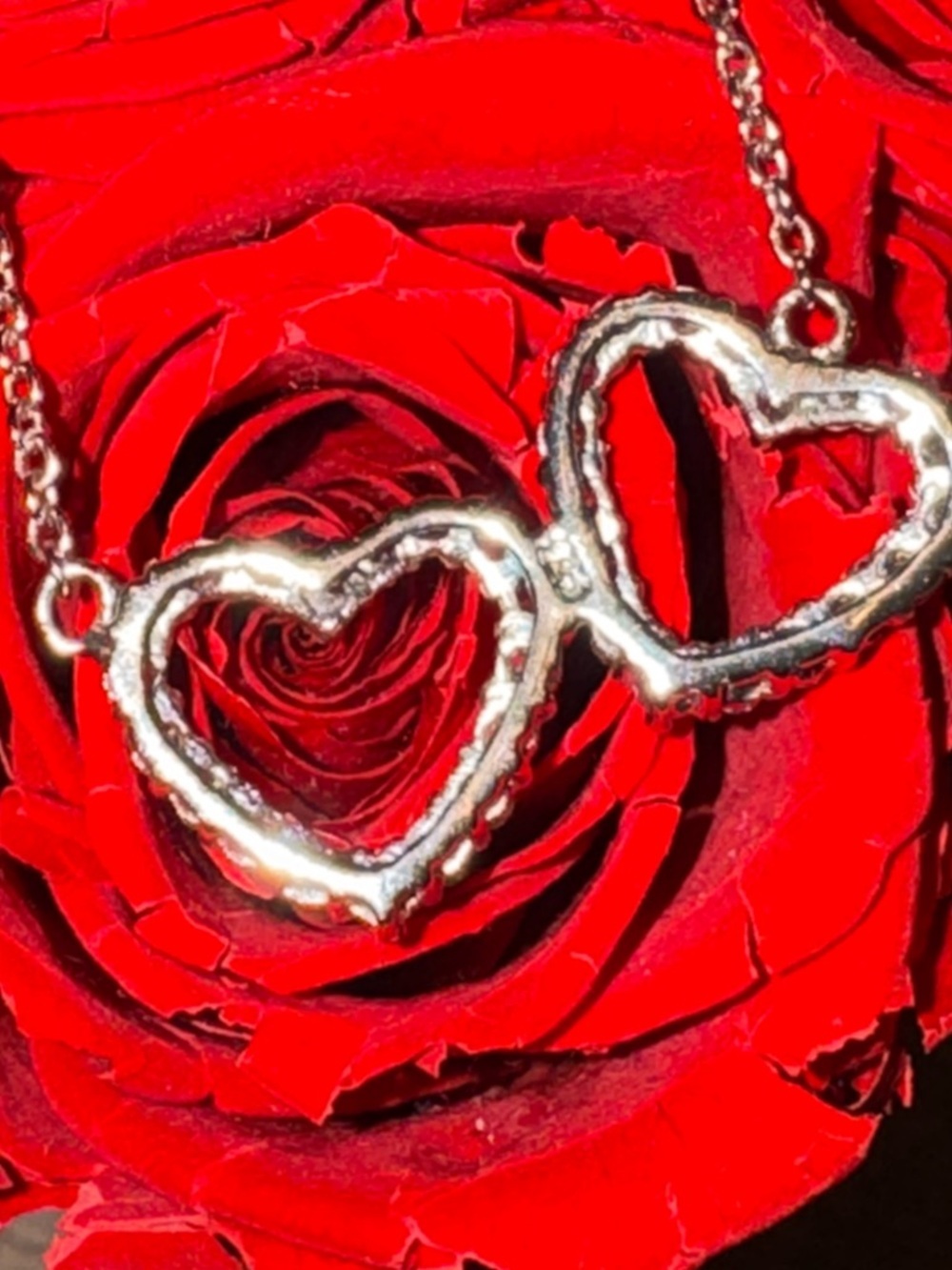 925 Sterling Silver Double Heart CZ Necklace - Picture 6 of 7